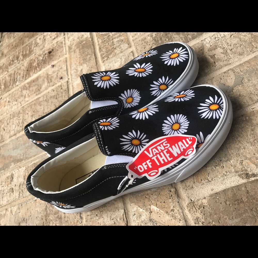 White Daisy Slip On Vans